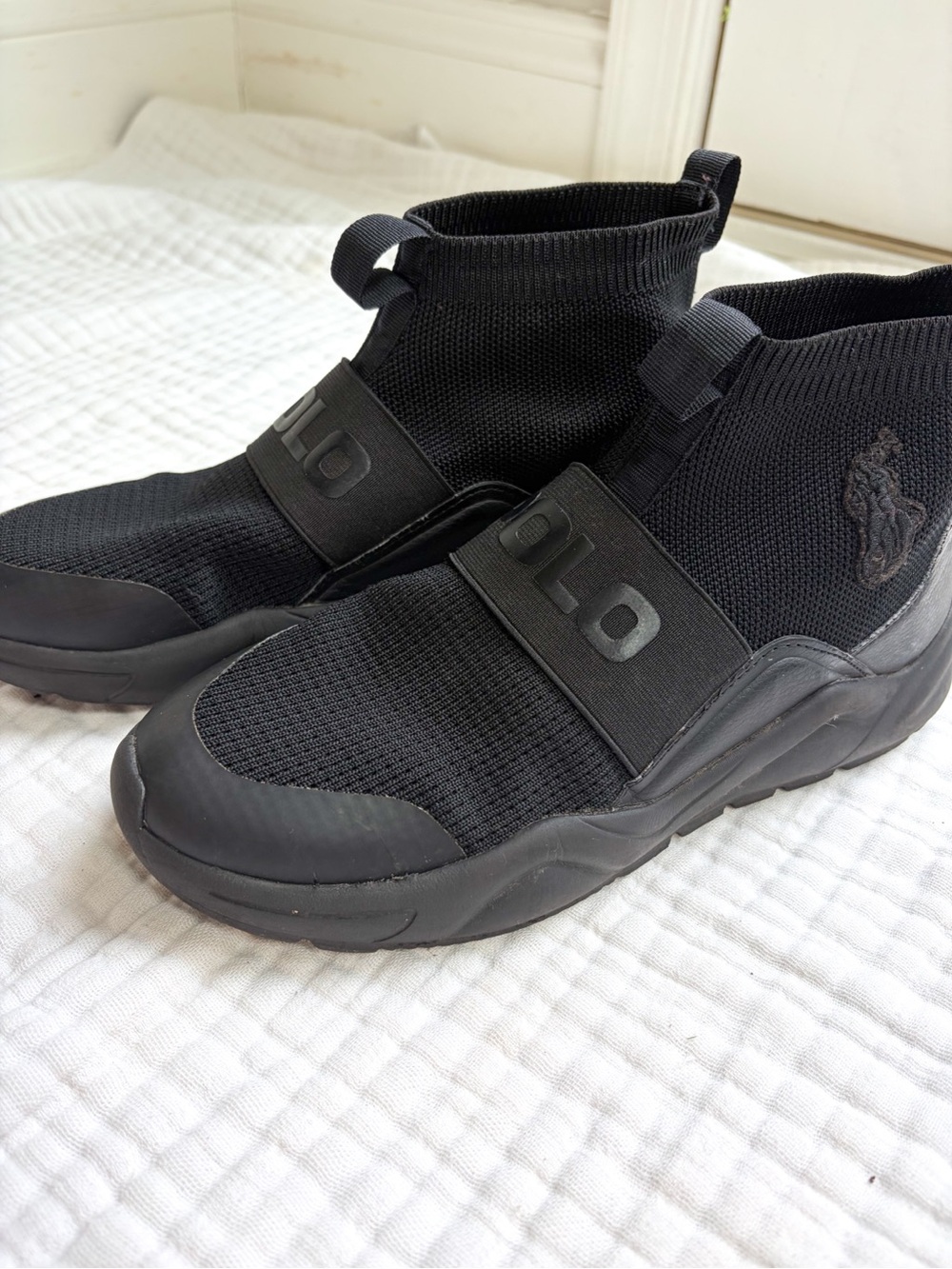 Polo Ralph Lauren Channing Sock Sneakers Black Women’s 8 Men’s 6 Knit High Top